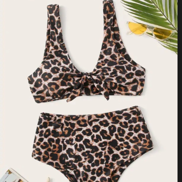 SHEIN Other - Leopard Knot Front Top With High Waist Bikini